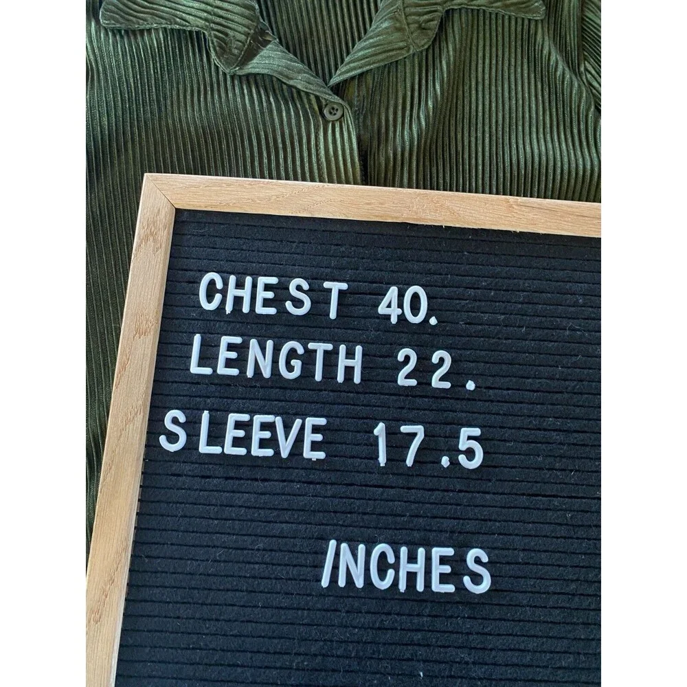 Say Anything 2pc Top Pants Sz M Olive Green Ribbed Long Sleeve Button Down Sheer - Picture 11 of 14